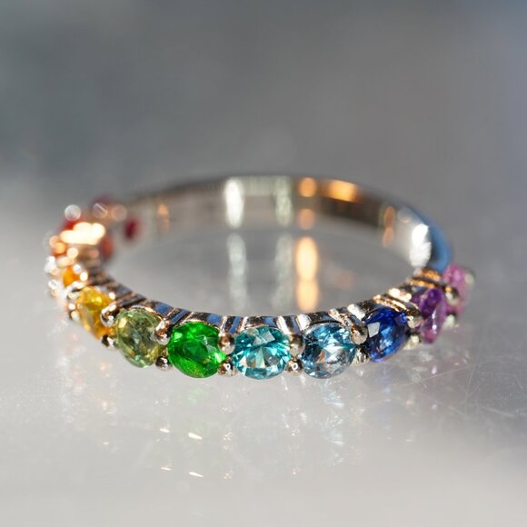 12 Stone Rainbow Pride Ring - Price includes custom sizing - Picture 4 of 14
